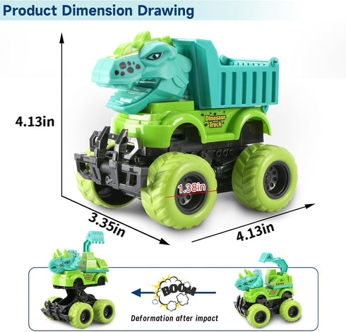 KESIYI 3 4 5 2 Pack 6 3-4-5-7, 3-5 Dinosaur Monster Truck Toys for Year Old Boys, with Mini Dinosaur Figures, Monster