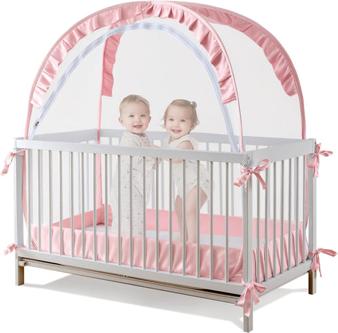 Lazyzzzz Crib Tent - Pop Up Crib Canopy with Double Zipper Self-Locked,