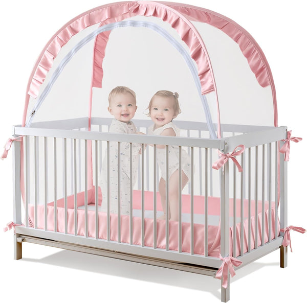 Lazyzzzz Crib Tent - Pop Up Crib Canopy with Double Zipper Self-Locked,