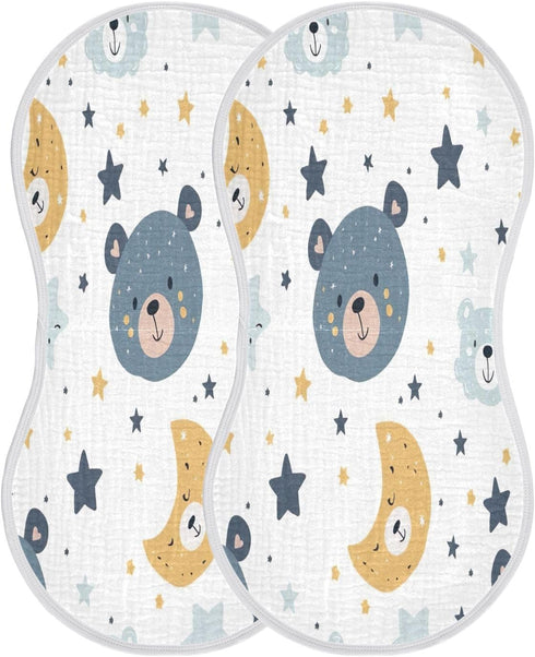 YETTASBIN Bear Muslin Baby Burp Cloth, Super Soft Absorbent Cotton Burp Rag Baby Bibs Feeding Cloth for Newborn Boys
