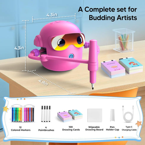 NAUQUOHZ 100 3 4 5 6 7 8 Drawing Robot for Kids with Cards, Montessori Painting Learning Toys for Year Old Boys