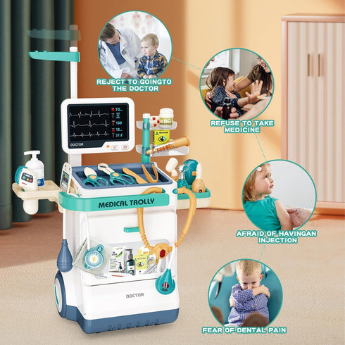 Sotodik 26 Set 3 Doctor Kit for Kids Accessories Pretend Medical Station for Boys & Girls Mobile Cart with Stethoscope