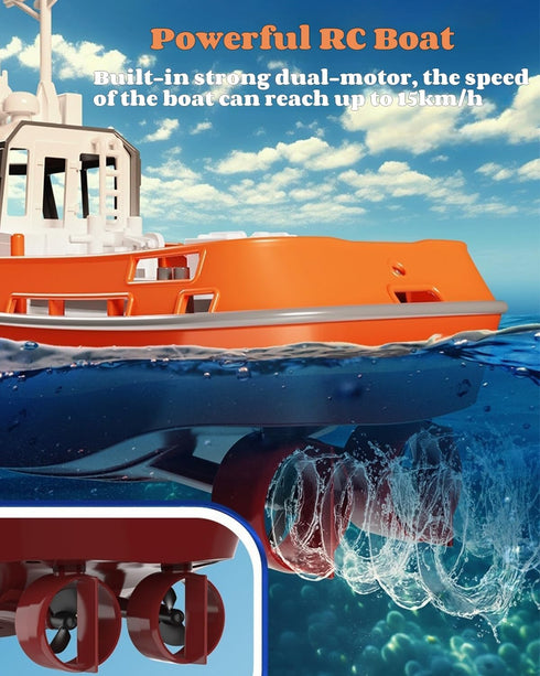 Yoyoom 1/72 2.4Ghz RC Boat, RC Tugboat for Pools and Lakes, High-Speed Remote Control Boat with LED Lights and Low