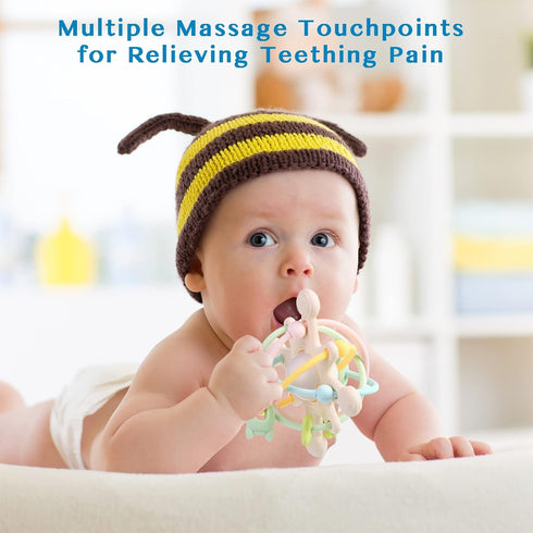 Baby Teether Toy - Silicone Rattle Sensory Teething Toy for Sore Gums, BPA Free, Navajo White for Babies 3 Months+
