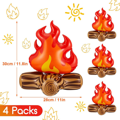 Sumind 4 Pieces Inflatable Campfire Props | 12 Inch Fake Camping Party Decoration for Indoor and Outdoor Games