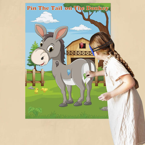 FEPITO Pin The Tail on The Donkey Party Game with 24 Pcs Tails | Kids Birthday Party Decorations | Carnival Circus