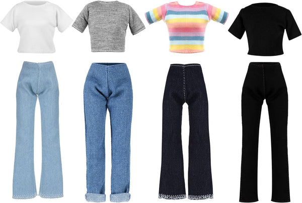 Bencailor 8 Pieces Doll Clothes for 11.5 Inch Girl Dolls, Cotton Elf Sweaters and Denim Pants Regular Outfit