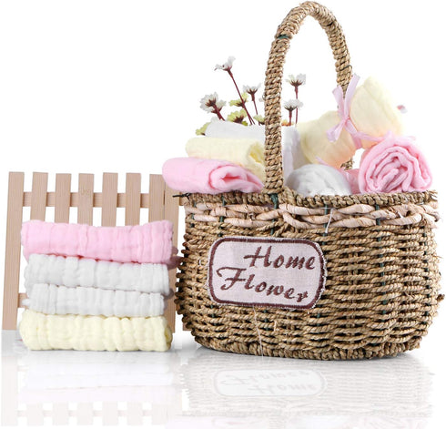 Yzooiyl 10 Pack-Soft Baby Washcloths Face Cloths for Newborn Baby Wipes, Burp Cloths or Face Towels Natural Muslin