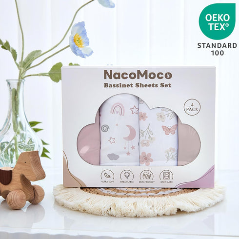 4 Pack 35"x20" Bedside Bassinet Sheets - Bassinet Sheets for Newton, Ezebaby, AMKE & Other Large Bedside Sleeper |