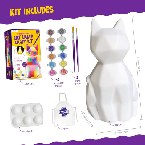 Paint Your Own Cat Lamp Kit, Art Supplies for Kids 6-12, Painting Kit for Arts & Crafts Birthday Gift for Ages 6-12