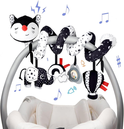 XIXILAND Black and White Musical Car Seat Toys - High Contrast Infant Stroller Toys for Newborns 0-6 Months