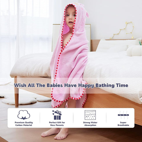MICHLEY Animal Face Hooded Baby Towel Cotton Bathrobe for Boys Girls Light Pink 0-6 Year