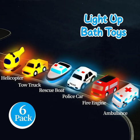 6 Pack, 100% Light Up Bath Toys Food Grade Silicone Bathtub Toys, Shake-Activated Light Up Toys Flash & Lights Color