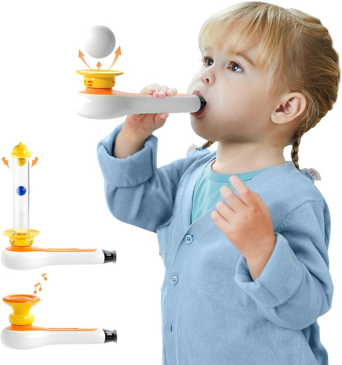 TOP BRIGHT 3-in-1 Montessori Toy for Toddler, Whistle, Ball Blowing, Floating Blow Pipe Balls for 3-5 Year Olds