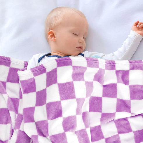 30"*40" GreatBba Plush Checkered Baby Blanket for Boys Girls Nursery, Warm Short Fleece Blanket Neutral for Infant