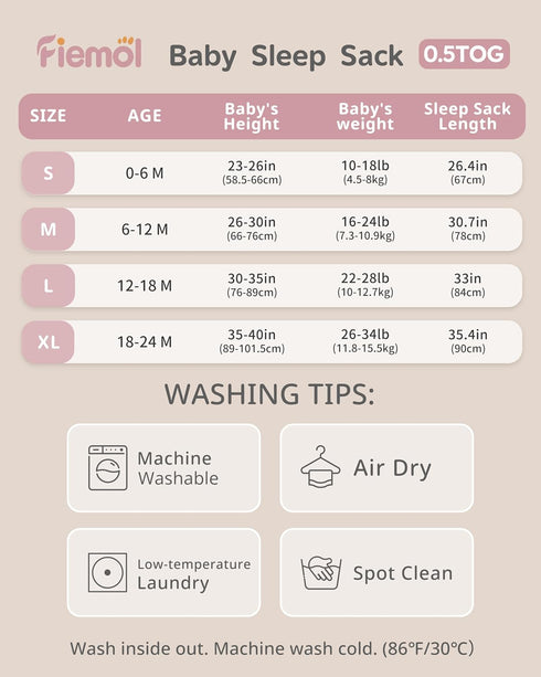 6-12 100% 3 Pack 0.5 Baby Sleep Sack months, Cotton Sleeping Sack for Newborn and Infant, Baby Wearable Blanket, Tog