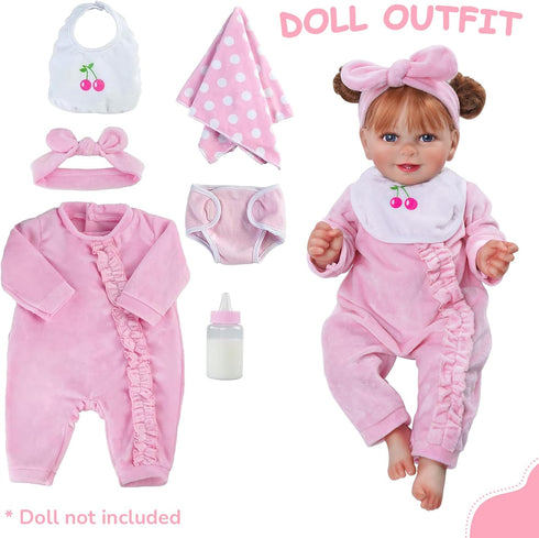 JIZHI 8 Pcs Baby Doll Clothes Set with Bassinet for 17-22 Inch Dolls, Pink Accessories for Newborn Baby Doll Girl