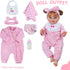 JIZHI 8 Pcs Baby Doll Clothes Set with Bassinet for 17-22 Inch Dolls, Pink Accessories for Newborn Baby Doll Girl