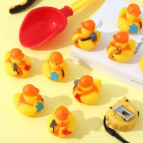 DEEKIN 50 Pcs Construction Worker Rubber Ducks, 2" Orange Hat Bath Toy for Birthday Party Favors