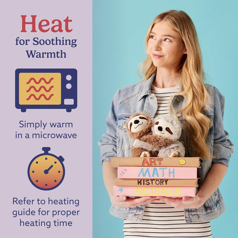 warmies Hugs Duo, Microwavable & Weighted Stuffed Animals, Sloth - Heated Stuffed Animal Plushie for Warmth & Comfort