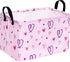 Rectangle Heart Pattern Kids Pink Storage Basket, Laundry Hamper with Handles, Baby Toys Storage Box for Boys and Girls