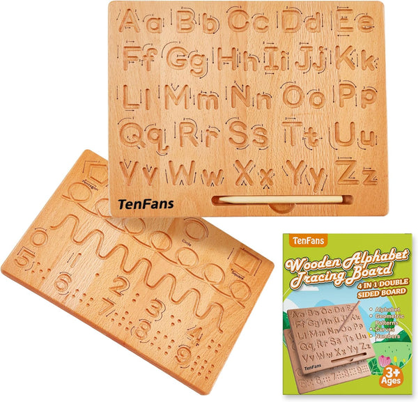 TanFans Wooden Alphabet Tracing Board, Montessori Educational Toy for Preschool, Fine Motor Skills Development Tool