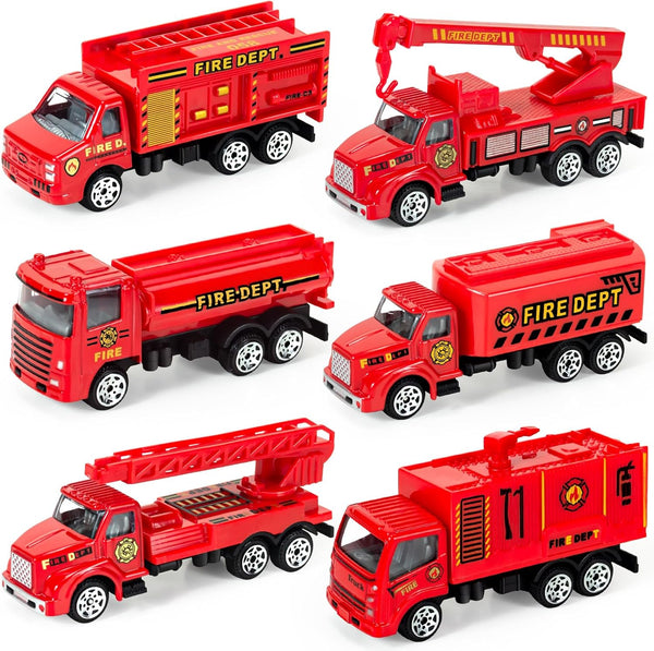 6 Pcs Diecast Fire Rescue Truck Vehicle Set - Alloy Metal Fire Truck Model Car Toys for 3+ Year Olds