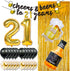 21st Birthday Decorations for Him, 40 Inch Gold 21 Number Balloons, Cheers to 21 Years Banner, Fringe Curtains and Cups