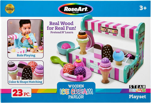 Set 23 3 RoseArt Wooded Ice Cream Parlor Play Piece Pretend Ice Cream Shop Gift for Toddler Ages and Up