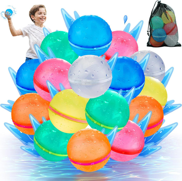 ?16 Pack?WABALLO Reusable Water Balloons - Fast Refillable Magnetic Latex-Free Pool Beach Toys for Summer Parties