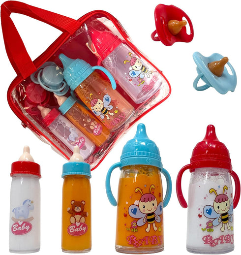 Baby Doll Bottles Playset with Magic Disappearing Milk & Juice, 6pc Doll Feeding Accessories