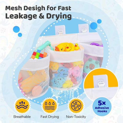 Bathroom Bath Toy Storage for Bathtub, Kids Mesh Shower Toy Organizer Basket