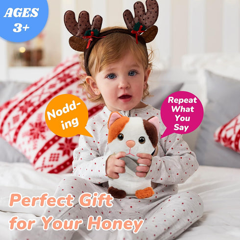 Hopearl Talking Kitty Plush Toy, Repeats What You Say, 7'' Interactive Cat Gift for Toddlers