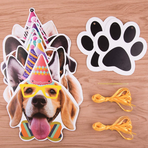 Duufin 15 Pieces Dog Faces Claws Party Banner Set, Birthday Portrait Banner for Dogs Theme Party Decoration