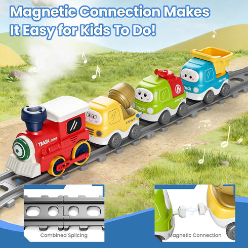 Set 3 4 5 6 Electric Train for Toddlers with Sound & Lights, Magnetic Connection Train Toys with Tracks & Road Signs