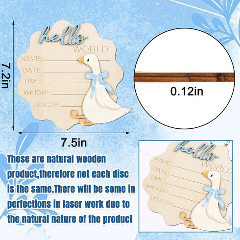 FYSUIMU Silly Goose Birth Announcement Sign Hello World Newborn Sign Blue Bow Goose Newborn Milestone Wooden Board