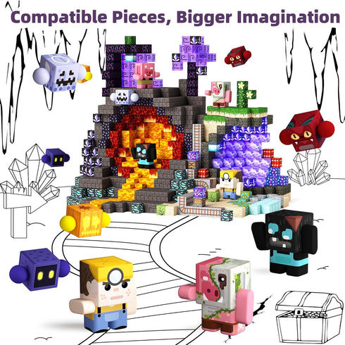 8PCS Pack, 3+ GobiDex Magnetic Action Figures- Creatures of Block World Toys Compatible with Magnet Building Blocks