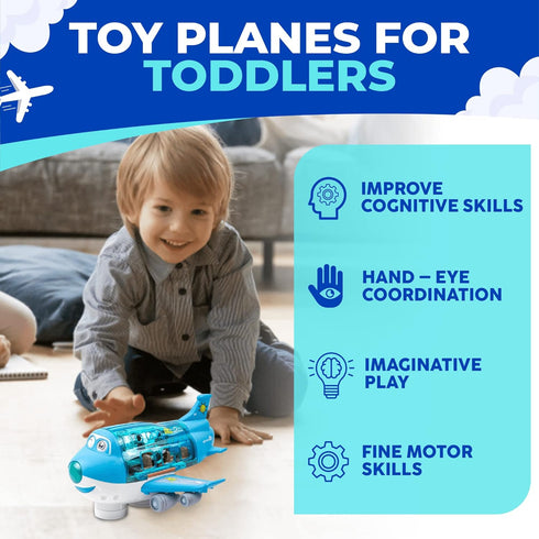 3-12 Toysery Airplane Toys for Kids, Bump and Go Action, Toddler Toy Plane with LED Flashing Lights and Sounds for Boys