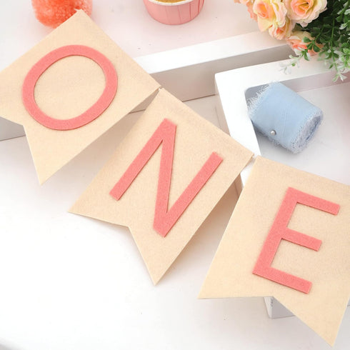 Baby First Birthday Felt Banner - Children's First Year and Baby Bedroom Decoration, High Chair and Birthday Party