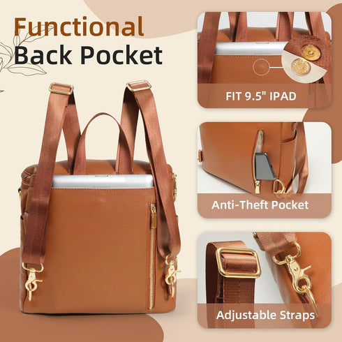 Backpack Backpack 14 miss fong Small Diaper Bag Mini Diaper Bag, Leather Diaper Bag Mini with Pockets Insulated Pockets
