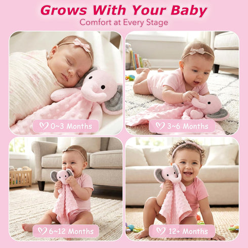 16 Inch Pro Goleem Baby Girl Gifts Elephant Security Blanket with Stuffed Animal Snuggle Toy Lovey Soft Lovie Baby