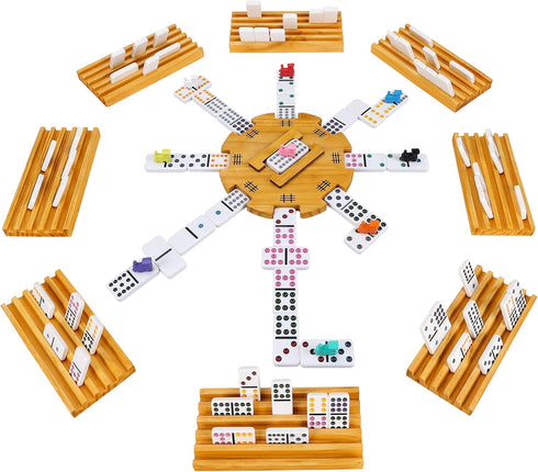Set, 12 Set Holders*8, Trains*9, Scoreboards*2, GOTHINK Mexican Train Dominoes Double Dominos for Kids Adults