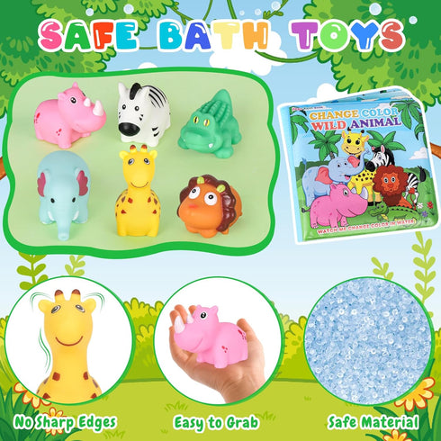 Light Up Bath Toys for Toddlers, No Hole Bath Toys with Bath Book & Organizer, Glow Bath Time Gift for Kids