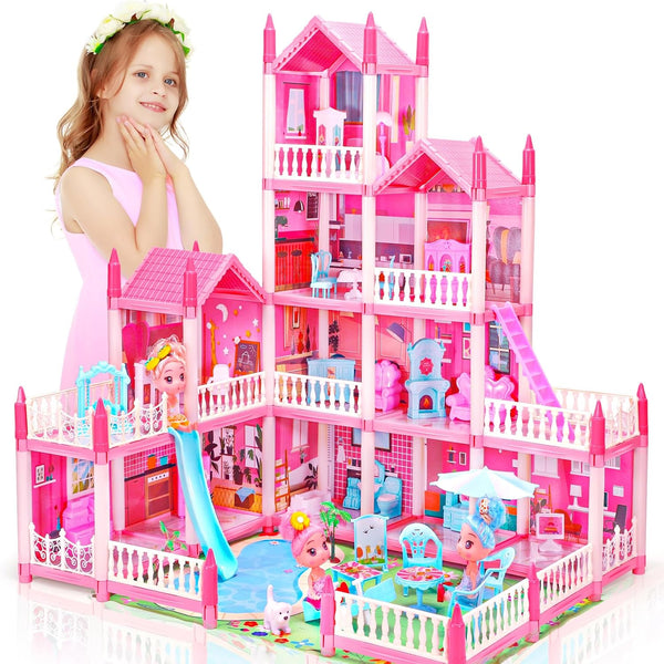 AmiDear Dollhouse with 4-Story 11 Rooms, Dream Gift Princess Doll House Playset with