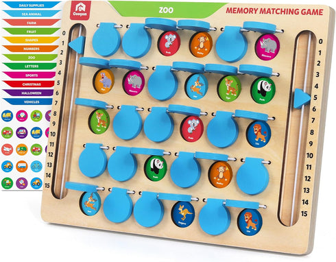 Coogam Memory Matching Game, Wooden Board Travel Toy with Memory Cards, Essential
