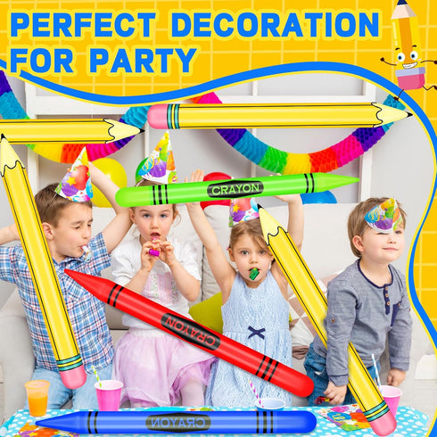 Demonwer 6 Set Pcs Giant Inflatable Crayon Pencil Large Blow Up Pencil Multicolor Crayon Balloon Prop Kit for Back