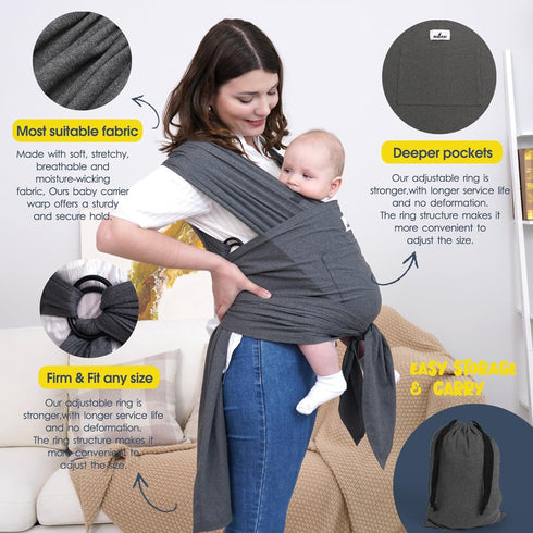 Jeroray Baby Wrap Carrier Sling: Baby Wearing Wraps Newborn to Toddlers Infants Stretchy Easy to Wear Hands Free Plus