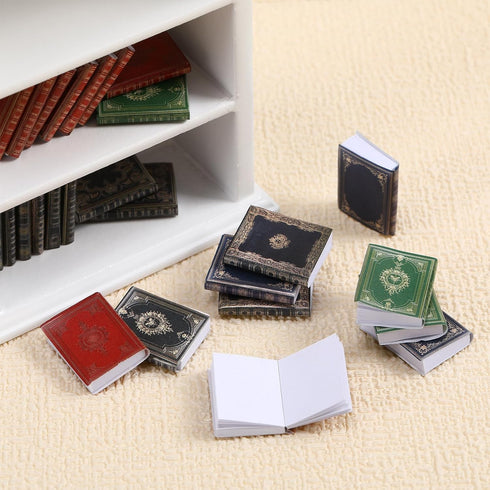 Poen 27 Pcs 1:12 Scale Miniatures Dollhouse Books with Wooden Bookcase Dollhouse Decoration Accessories
