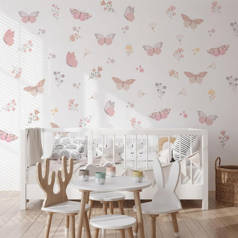 Butterfly Flower Wall Decals,Butterfly Floral Art Wall Sticker Decors,Peel and Stick Butterflies Decals for Kids