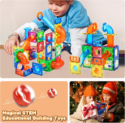 85Pcs 5 6 7+ MAGBLOCK Marble Run Magnetic Tiles Toy Building Blocks STEM Educational Child Brain Development Kit Magnet
